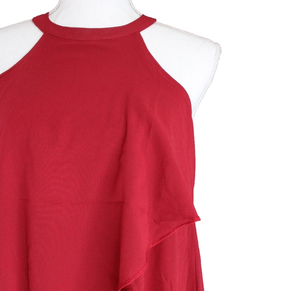 Burgundy Chiffon Overlay Bodycon Mini Dress - Picture 7 of 9